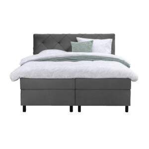 Leen Bakker - Boxspring Liv Geruit - 180x200 Cm - Ronde Poot - Stof/Velvet - Grijs
