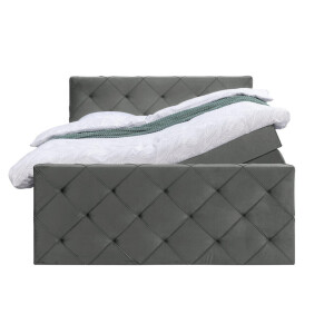 Leen Bakker - Boxspring Met Opbergruimte En Voetbord Liv Geruit - 160x200cm - Stof/Velvet - Grijs