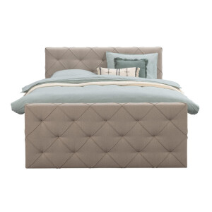 Leen Bakker - Boxspring Met Voetbord Liv Geruit - 180x200 Cm - Slanke Poot - Stof - Beige