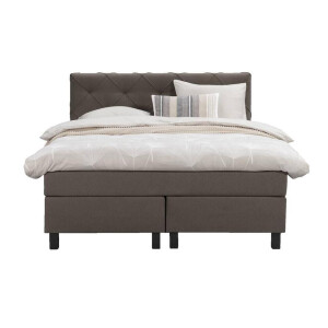Leen Bakker - Boxspring Liv Geruit - Donker - 140x200 Cm - Vierkante Poot - Stof - Bruin