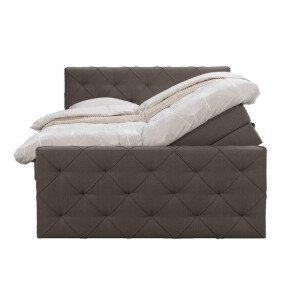 Leen Bakker - Boxspring Met Opbergruimte En Voetbord Liv Geruit - Donker - 180x200cm - Stof - Bruin