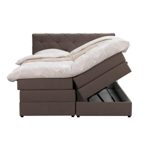 Leen Bakker - Boxspring Met Opbergruimte Liv Geruit - Donker - 180x200 Cm - Stof - Bruin