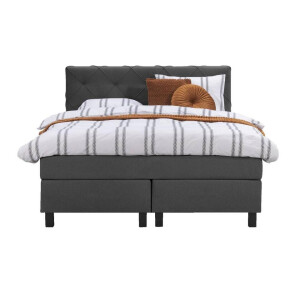 Leen Bakker - Boxspring Liv Geruit - Antraciet - 140x200 Cm - Vierkante Poot - Stof - Grijs
