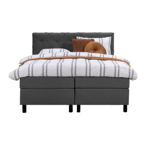 Leen Bakker - Boxspring Liv Geruit - Antraciet - 160x200 Cm - Ronde Poot - Stof - Grijs