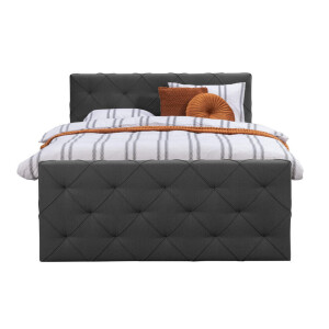 Leen Bakker - Boxspring Met Voetbord Liv Geruit - Antraciet - 140x200 Cm - Vierkante Poot - Stof - Grijs