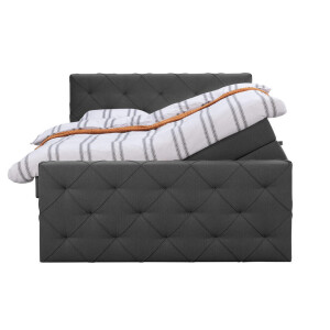 Leen Bakker - Boxspring Met Opbergruimte En Voetbord Liv Geruit - Antraciet - 160x200cm - Stof - Grijs