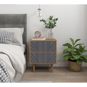 Artistiq Nachtkastje 'Beckham' 2 lades, kleur Grijs / Naturel