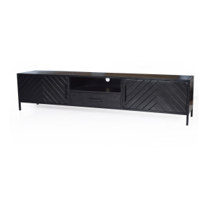 LivingFurn TV-meubel 'York' Mangohout visgraat, 200cm, kleur zwart