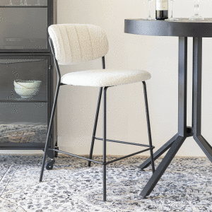 ZILT Barstoel 'Maris' Bouclé, kleur Crème (zithoogte 65cm)