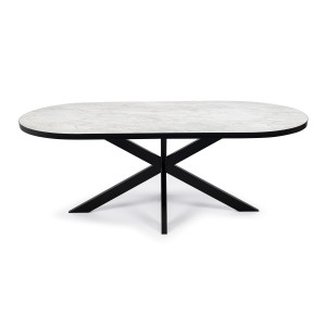 Stalux Plat Ovale eettafel 'Noud' 210 x 100cm, kleur zwart / wit marmer