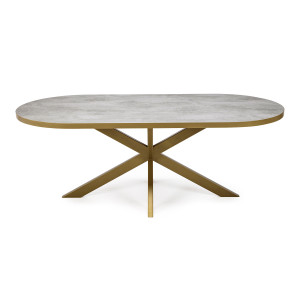 Stalux Plat ovale eettafel 'Noud' 210 x 100, kleur goud / beton