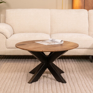 LABEL51 Ronde Salontafel 'Otis' Mangohout, 80cm, kleur Naturel