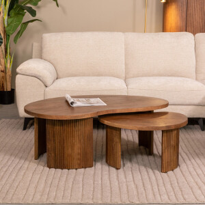 LABEL51 Organische Salontafel 'Timon' Mangohout, Set van 2 stuks, kleur Naturel