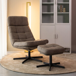 LABEL51 Draaifauteuil 'Alvar' Met hocker, Micro suede, kleur Taupe
