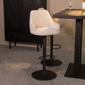 LABEL51 Draaibare Barkruk 'Fender' Bouclé, kleur Wit (zithoogte 64-84cm)