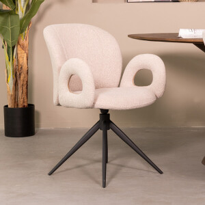 LABEL51 Draaibare Eetkamerstoel 'Neo' Met zwart frame, Bouclé, kleur Naturel
