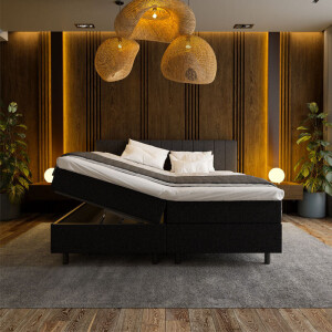 2-Persoons Boxspring Met Opbergruimte Beam - Zwart - Zwart 180x210 Cm - Pocketvering - Inclusief Topper - Dekbed-Discounter.nl