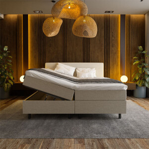 2-Persoons Boxspring Met Opbergruimte Hotel - Beige - Beige 140x210 Cm - Pocketvering - Inclusief Topper - Dekbed-Discounter.nl