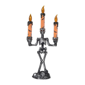 Halloween LED kandelaar - oranje/zilverkleurig - 35.5x16x8 cm