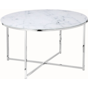 Artistiq Salontafel 'Roel', 80cm, Marmerlook, kleur Wit /Chroom