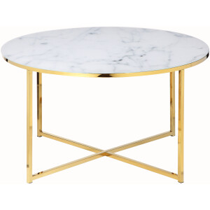 Artistiq Salontafel 'Roel', 80cm, Marmerlook, kleur Wit/Goud