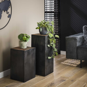 LifestyleFurn Bloemenzuil 'Raft' 70cm, kleur Zwart / Naturel