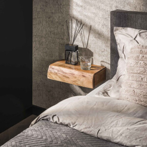 LifestyleFurn Hangend Nachtkastje 'Hind' Large, Met 1 lade, Acaciahout, Set van 2 stuks