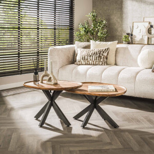 LifestyleFurn Organische Salontafel 'Cortnie' Acaciahout, Set van 2 stuks