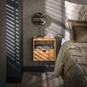LifestyleFurn Hangend Nachtkastje 'Calan' Acaciahout, Set van 2 stuks