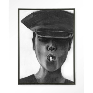 Urban Cotton Wandkleed 'Smokes' 110 x 145cm in Floating Frame - black