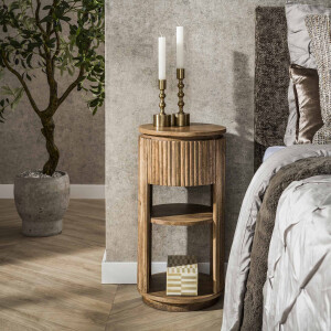 LifestyleFurn Rond Nachtkastje 'Sharmila' Mangohout, Met 1 lade
