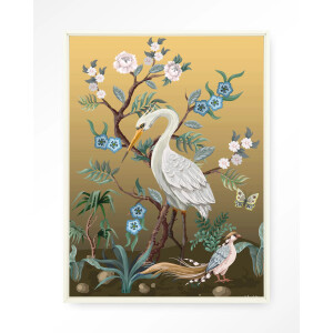 Urban Cotton Wandkleed 'Birds' 145 x 190cm in Floating Frame - off white