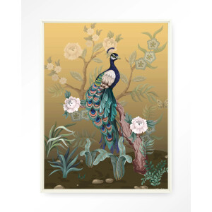 Urban Cotton Wandkleed 'Peacock' 145 x 190cm in Floating Frame - off white
