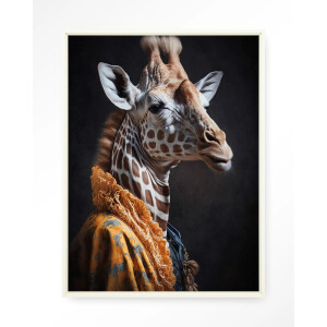 Urban Cotton Wandkleed 'Giraffe' 80 x 110cm in Floating Frame - off white