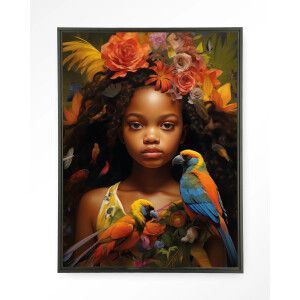Urban Cotton Wandkleed 'Omobola' 110 x 145cm in Floating Frame - black