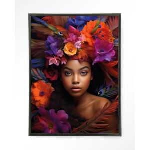Urban Cotton Wandkleed 'Adunbi' 110 x 145cm in Floating Frame - black