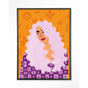 Urban Cotton Wandkleed 'Retro Girly' 145 x 190cm in Floating Frame - black