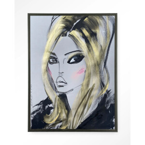 Urban Cotton Wandkleed 'Kate Moss' 80 x 110cm in Floating Frame - black