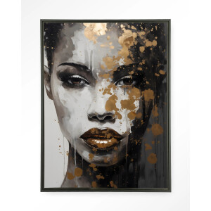 Urban Cotton Wandkleed 'Golden Girl' 145 x 190cm in Floating Frame - black