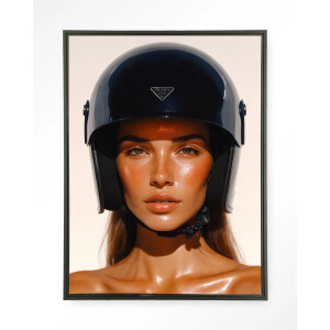 Urban Cotton Wandkleed 'Prada Helmet' 80 x 110cm in Floating Frame - black
