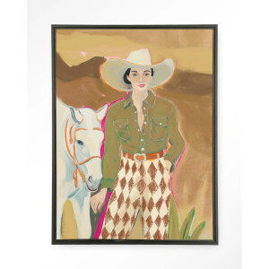 Urban Cotton Wandkleed 'Cowgirl 3' 110 x 145cm in Floating Frame - black
