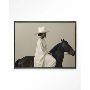 Urban Cotton Wandkleed 'Beige Rider' 110 x 145cm in Floating Frame - black