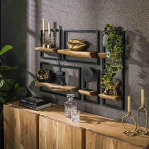 LifestyleFurn Wandplank 'Jacintha' Acacia, Set van 5 stuks