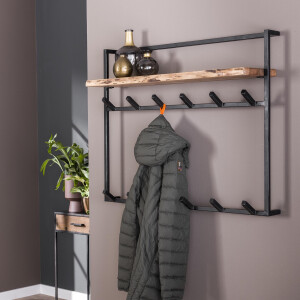 Kapstok 'Cruz' Acaciahout en metaal, met 12 haken en plank