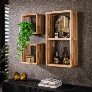 LifestyleFurn Wandplank 'Portia' Teakhout, Set van 3 stuks