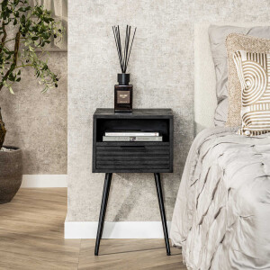 LifestyleFurn Smal Nachtkastje 'Novy' Mangohout met 1 lade, kleur zwart