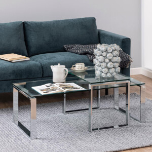 Bendt Glazen Salontafel 'Lone' set van 2 stuks, kleur chroom