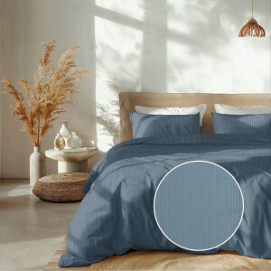2e -50% | Dekbedovertrek Katoen-Satijn - Banda - Blauw - Tweepersoons (200x200 Cm) - Blauw Katoen-satijn - Strepen - Heckett Lane - Dekbed-Discounter.nl