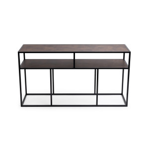 STALUX Side-table 'Teun' 150cm, kleur zwart / lederlook bruin