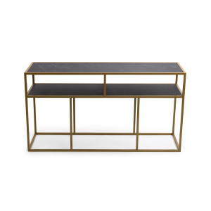 STALUX Side-table 'Teun' 150cm, kleur goud / zwart marmer
